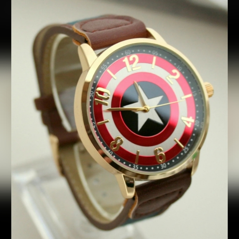 Comics Captain America Shield Watch Men's Dress New NOS MIB Strap
